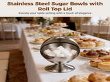 2PCS Stainless Steel Sugar Bowls with Roll Top Lid, 5.1" x 6.3" Sugar Cube Holder Set, Spherical V1369-AZ3-W-08835