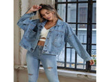 Women'S Short Loose Casual Large Pocket Denim Jacket Blue M V1370-AZ4-10422