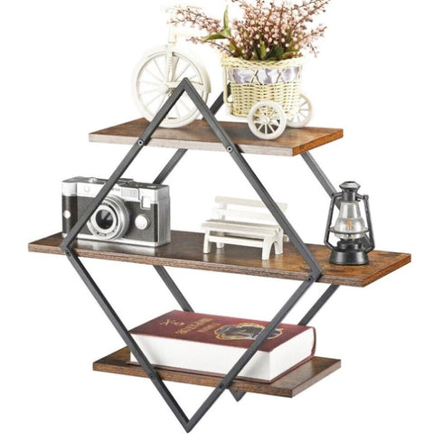 3 Tier Diamond Metal Floating Shelves Wall Mounted Display V178-66785