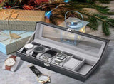 6-slot Leather Watch Box, Watch Box Organizer Glass jewelry Storage Black V1259-DP01-A-2870