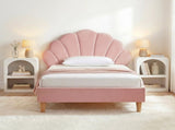 Artiss Bed Frame King Single with 2 Bedside Tables Set Scallop Headboard Pink Velvet Fabric Beds BFRAME-SET-ROSY-BSX2-01
