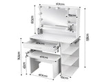 Artiss Dressing Table Vanity Desk LED Mirror Stool Storage Power Outlet Hairdryer Holder White FURNI-N-DRESS04-WH