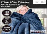 Laura Hill 800-GSM Mink Blanket Queen Size Double-Sided Soft Plush Bed Faux Throw Rug Navy Blue MNKHV-NY