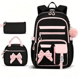 Girly 3-Piece Spine-Protecting Backpack Set Durable Nylon Water-Resistant & Lightweight, Large V1232-SJTSB-001