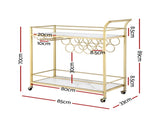 Artiss Bar Cart Drinks Trolley Serving Wine Rack Glass Holder Marble 85cm Gold FUR-Z-BC-PB-80