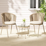 Gardeon 3PC Outdoor Bistro Set Patio Furniture Rope Setting Chairs Table Beige ODF-BISTRO-ROPE-BE