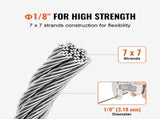 T316 Stainless Steel Cable 3.18mm 7x7 Steel Wire Rope 182.3m Cable Railing V952-BXGGSSBXG3160WC09V0