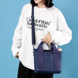 Women Navy Blue Tote Bag with Zip Closure, Short Handles and Shoulder Strap, Durable Everyday Design V1237-MS-912-208