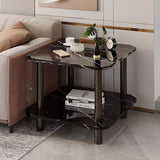 SOGA 2X 70cm Black Ceramic Side Table Stone Pattern Modern Design with Black Metal Legs SIDETAB39X2