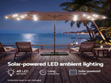 Instahut Outdoor Umbrella 4.57m Solar 48 LED Double-Sided Patio Parasol Brown UMB-POLE-4-TR-LED-BR