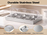 5-Star Chef 3 Pan Food Serving Display Stainless Steel with Clear Roll Top Cover FD-3PAN-LID-SS