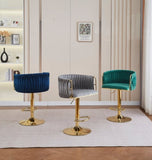2x Height Adjustable Ivory Swivel Bar Stool Velvet Golden Round Base Barstools Chairs V255-GP1782R-WH