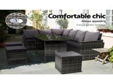 Gardeon Outdoor Furniture Dining Setting Sofa Set Lounge Wicker 9 Seater Mixed Grey ODF-SDBOSS-3OTM-GE