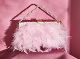 Feather Clutch Purses for Women, Evening Bags Furry Purse with 2 Chains Wedding Bride Fringe Glossy V1259-DP01-A-1085