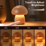 Wooden Mushroom Lamp, Portable Cordless Rechargeable Battery Operated Lamp,Stepless Dimming, Night V1366-AZ2-W-14527