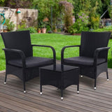 Gardeon 3PC Outdoor Bistro Set Patio Furniture Wicker Setting Chairs Table Luca ODF-BISTRO-RATTAN-XL-BK