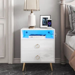 Amelia Modern LED Bedside table with USB and power socket White V195-NT-023-WH