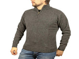 100% SHETLAND RAGG WOOL Half Zip Up Knit JUMPER Pullover Mens Sweater Knitted - Charcoal - 5XL V563-SW-HZ-CHRCL29-5XL