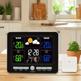 Indoor Outdoor Weather Station Color LCD Atomic Clock Barometer Forecast Dual Alarm Snooze Calendar V1232-CPQXZ001