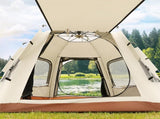 5-8 Person Hexagonal Camping Tent Double-Layer Silver Coated Waterproof Shelter with Awning V888-ELOSUNG11288