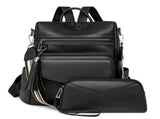 Black Women's Retro PU Leather Backpack - Dual-Color Tassel Design, Winter High-End Style V888-ELOSUNG33082