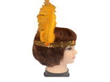 12x 1920s FLAPPER HEADBAND Headpiece Feather Sequin Charleston Gatsby Party BULK - Gold/Orange V563-BR-12FLAPPERHDBND-GLDORNG