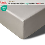 Accessorize 400TC Stone Bamboo Cotton Mega / Super Fitted Sheet 50cm Wall King V442-HIN-FITTEDS-BAMBOOCOTTON50CM-STONE-KI