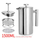 304 Stainless Steel French Press Coffee Maker, Household Hand-Brew Coffee Pot, Includes One Filter V1265-AU-492-1500ML-LW