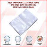 100x Vacuum Sealer Bags Food Storage Saver Heat Seal Cryovac 20cm x 30cm V63-831761