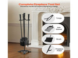 Fireplace Tool Set, 4 PCS Fire Tool Set and Holder with Three-Prong Stand, Ash Shovel, Brush, Fire V952-BLGJTJ4JTSZGOB6QI001V0