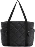 Quilted Laptop Tote Bag for Women 20L with Zipper, Work Travel Nurse Handbag, Black, 40X16X32CM V1237-ZY-924-204