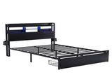Artiss Bed Frame Double with Charging Station Storage Organizer Drawers LED ZAC MBED-D-ZAC-D-BK-AB