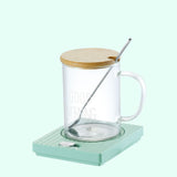 Green Coffee Mug Warmer Set with Glass Mug and Lid USB Powered 13W Constant Temperature Heating V888-ELOSUNG543043