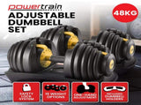 Powertrain 48kg Adjustable Dumbbell Set Home Gym Exercise Equipment Weights Gold DMB-BF1-024-GD-2