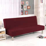 Solid Colour Armless Sofa Bed Cover Polyester Spandex Stretch Futon Slipcover 3 Seater Elastic Full V1369-AZ3-W-20276