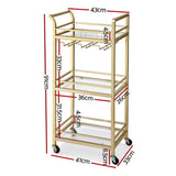 Artiss Kitchen Island Cart Trolley Rolling Serving Storage Wine Glass 43cm Gold FUR-Z-BC-GLASS-43