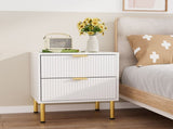 Levede Bedside Table with 2 Drawers White Metal Legs CH1135
