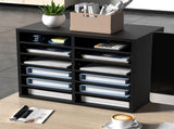 Wood Literature Organizer Adjustable File Sorter 12 Compartments Black V952-MZWJZLFPJBH12855MV0