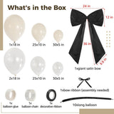 Black Bow Balloon Arch Kit, Pearl White Balloons with Extra Large Satin Ribbon, Birthday Wedding V1369-AZ3-W-08676