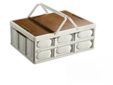 White Collapsible Medium Handle Storage Box with Wooden Table Top - Car Trunk Organiser V888-ELOSUNG39951