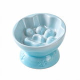 Ceramic Cat Dog Slow Feeder Bowl Caribbean Blue Paw Print Elevated Anti-Choke Pet Bowl 180g 200ml V1221-XM-LB8588-GM274