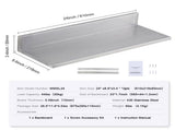 8.6" x 24" Stainless Steel Shelf, Wall Mounted Floating Shelving with Backsplash, 44 lbs Load V952-BGSCTTLL86242HBE0V0
