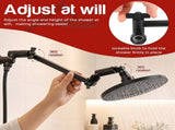 9.65 Inch Shower Head Extension Arm Adjustable Shower Extender Solid Stainless Steel Matte Black V1369-AZ3-W-12074