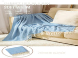 Green Elegant Herringbone Tassel Throw Blanket - Large Acrylic Faux Cashmere Soft Cozy Blanket for V888-ELOSUNG32125
