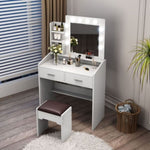 Diana Vanity Set with Shelves Cushioned Stool and Lighted Mirror- White V264-TAB-717C-WHE-NA-1