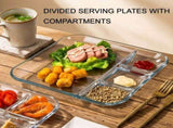 Glass Sectional Plates, Glass Divided Plates with Compartments, Portable Glass Partition Serving V1366-AZ2-W-15257