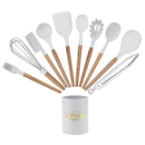 11Pcs White Silicone Kitchenware Kit NonStick Kitchen Utensils with Storage Box V1294-YM0901-3118200128411