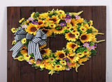 Artificial Sunflower For Front Door Handmade Flower With Bow Spring And Summer Door V1192-AZ-W-27894