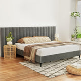 Artiss Bed Frame King Size Velvet Grey LOTT BFRAME-K-LOTT-K-GY-ABCD