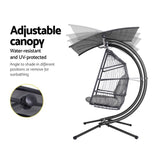 Gardeon Outdoor Egg Swing Chair Wicker Furniture Pod Stand Canopy 2 Seater Grey HM-EGG-FOLD-D-GR